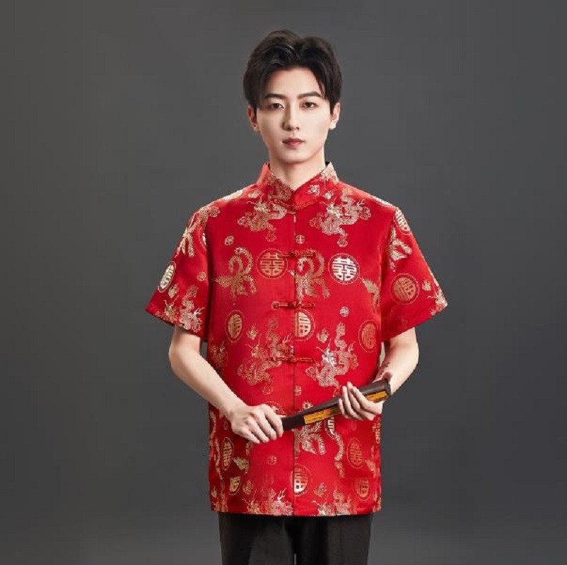 Mens Satin Silk Dress Shirt - Yeni Çin Tarzı Nakışlı Saten Tang