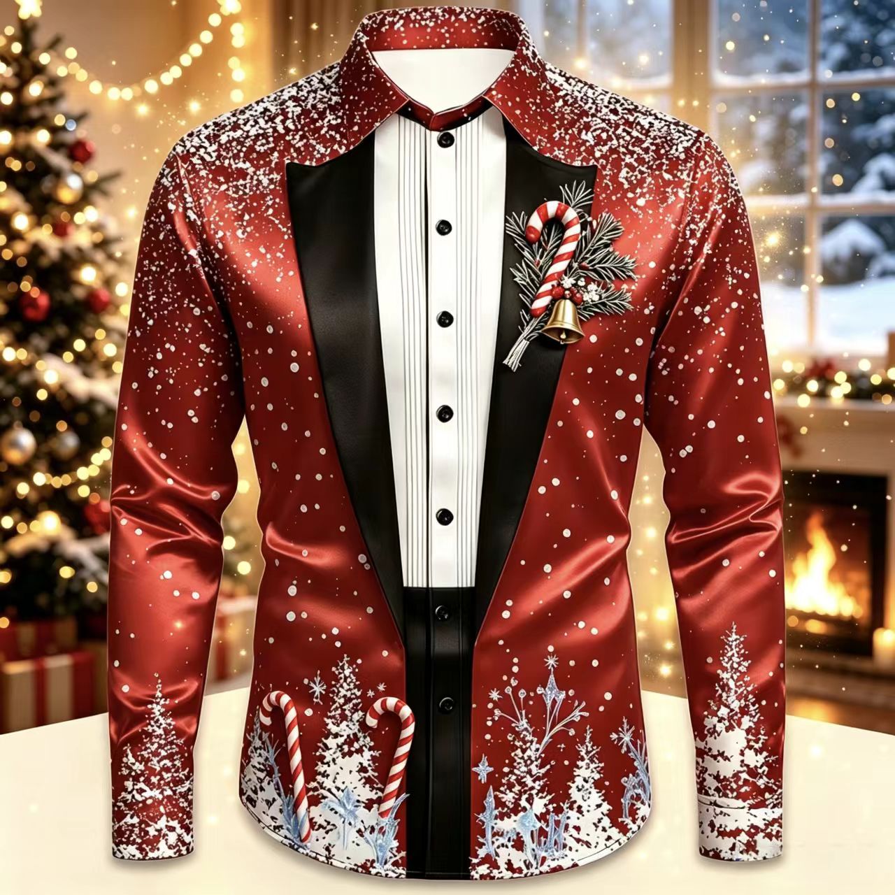 Erkekler için Noel Temalı, Uzu - Mens Satin Silk Dress Shirt incelemesi ve fiyatı