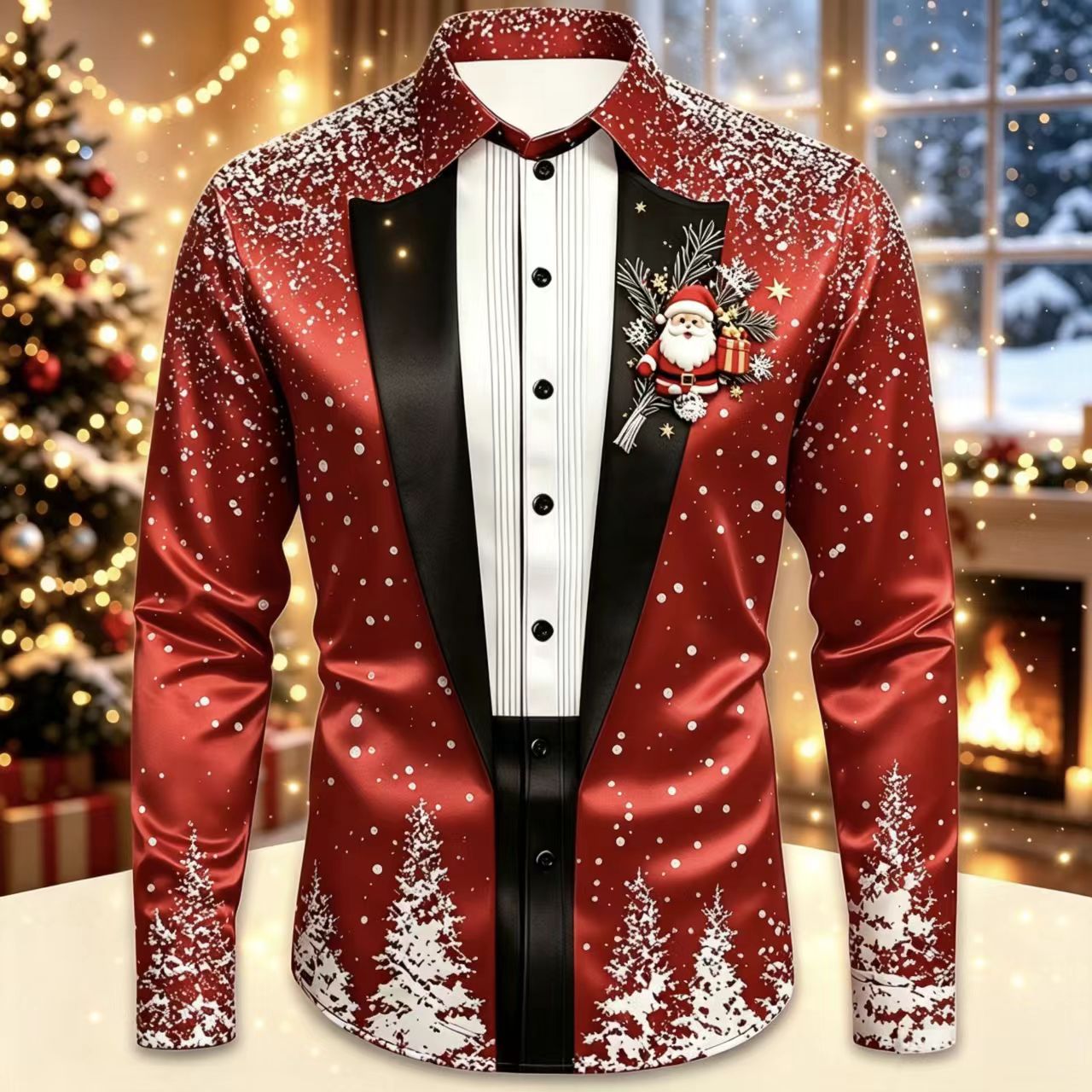 Erkekler için Noel Temalı, Uzu - Mens Satin Silk Dress Shirt incelemesi ve fiyatı