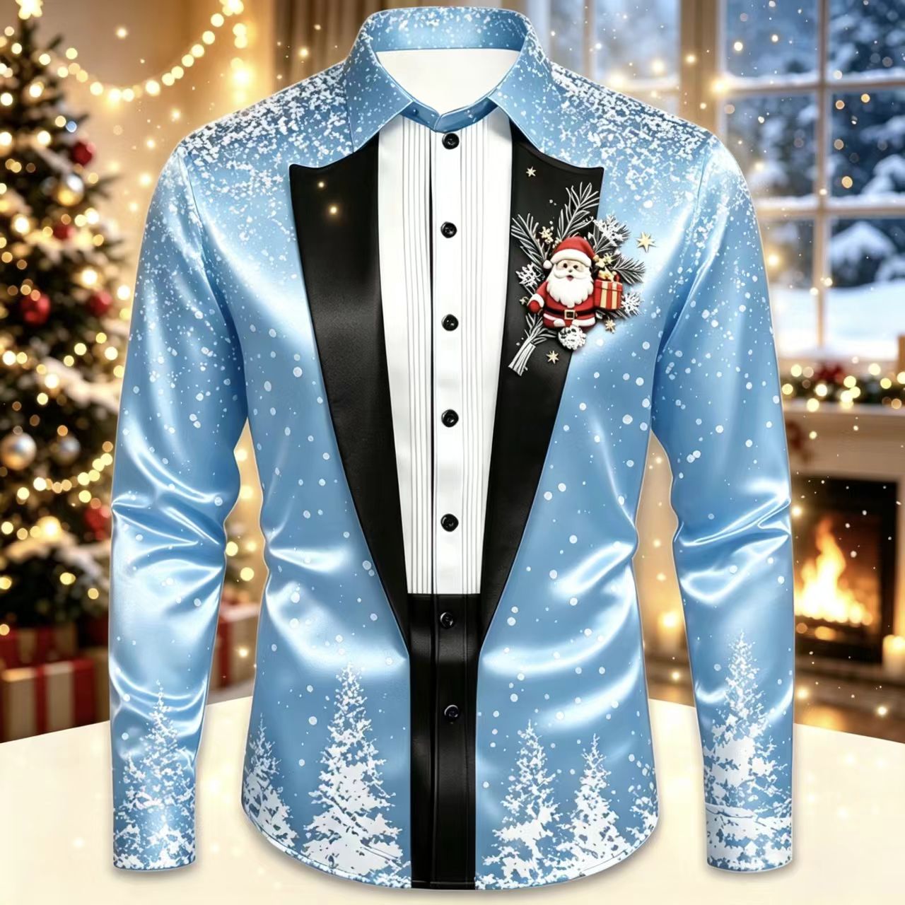 Erkekler için Noel Temalı, Uzu - Mens Satin Silk Dress Shirt incelemesi ve fiyatı