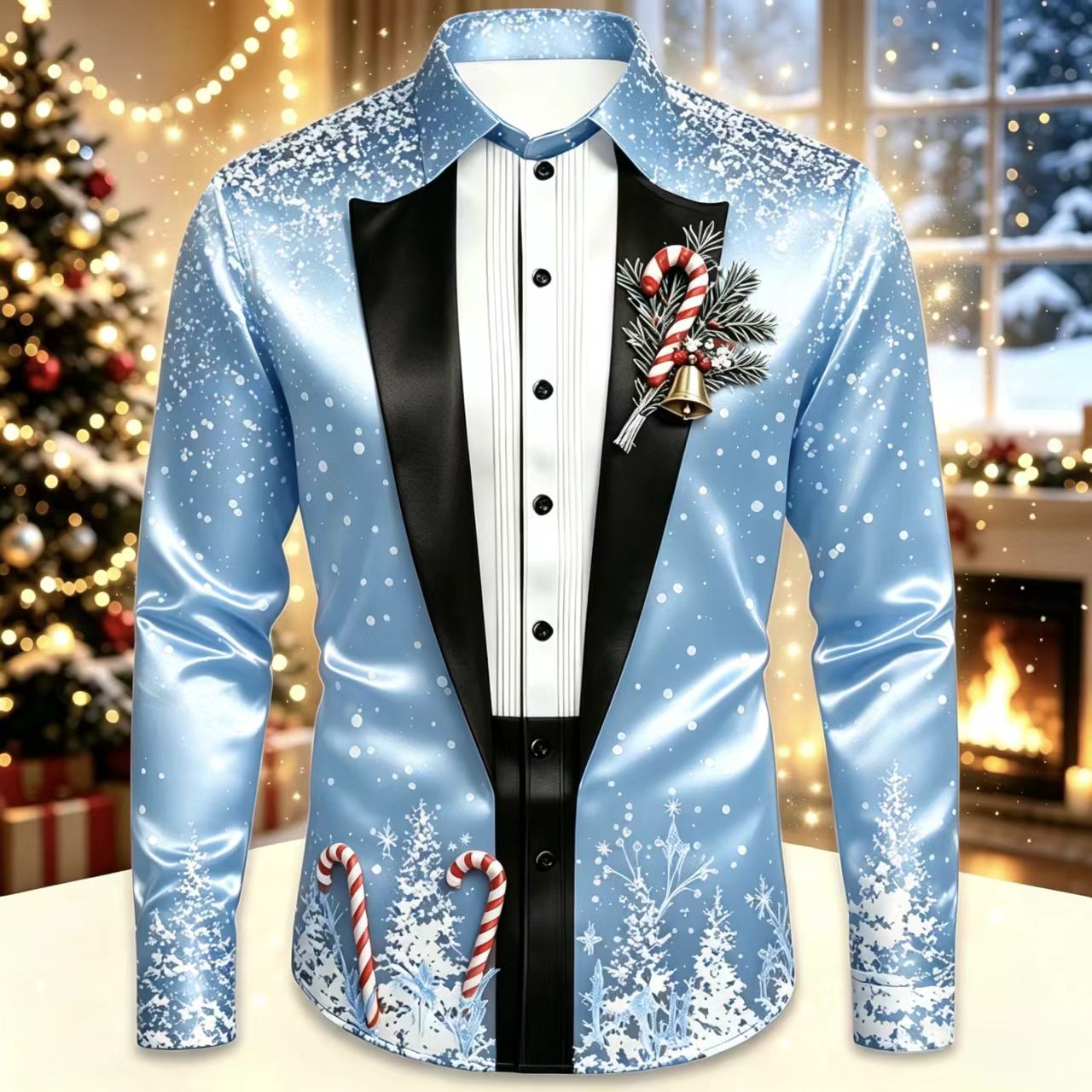 Erkekler için Noel Temalı, Uzu - Mens Satin Silk Dress Shirt incelemesi ve fiyatı