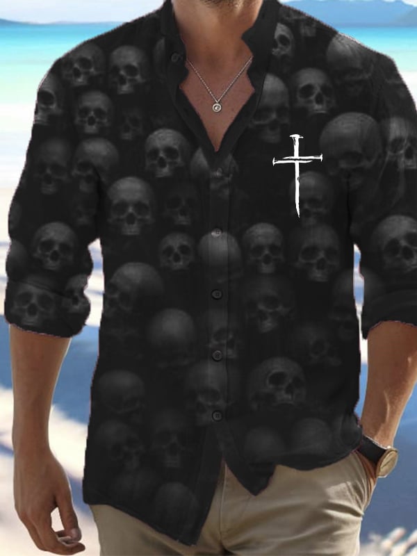 Halloween Men's Dark Skull Pri - Vintage Hawaiian Floral Shirt incelemesi ve fiyatı